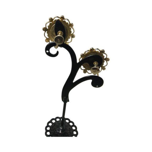 vintage coro gold tone guilloche enamel rose pink chrystals screw back earrings - Picture 7 of 12